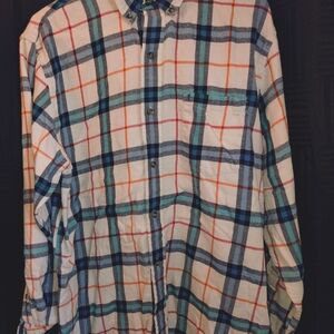 Izod Men's Blue and Orange Plaid Button Down Shirt